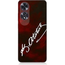 Oppo A60 Uyumlu Atatürk Imzası Kırmızı Fon  Desenli Silikon Kılıf