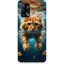 Oppo A74 Uyumlu Suda Yüzen Kedi  Desenli Silikon Kılıf