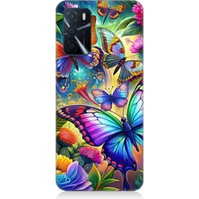 Oppo A16 Uyumlu Çiçekler Arasında Kelebekler  Desenli Silikon Kılıf