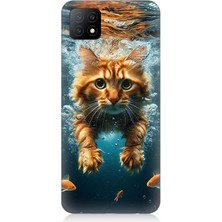 Oppo A53 Uyumlu Suda Yüzen Kedi  Desenli Silikon Kılıf