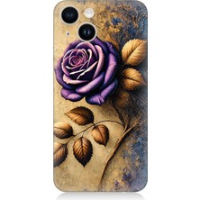 Apple iPhone 14 Uyumlu Kuru Yaprakta Mor Gül  Desenli Silikon Kılıf