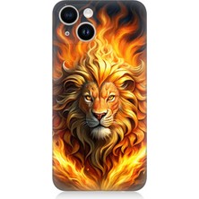 Apple iPhone 14 Uyumlu Alevler Içinde Aslan  Desenli Silikon Kılıf