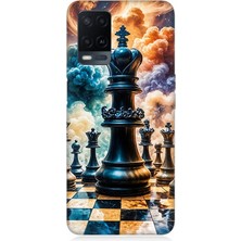 Oppo A54 Uyumlu Satranç Şah ve Taşlar  Desenli Silikon Kılıf