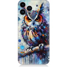 Apple iPhone 14 Pro Uyumlu Renkli Dallar Üzerinde Baykuş  Desenli Silikon Kılıf