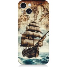 Apple iPhone 15 Plus Uyumlu Haritada Yelkenli Macera  Desenli Silikon Kılıf