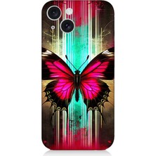 Apple iPhone 15 Plus Uyumlu Neon Kanatlı Kelebek  Desenli Silikon Kılıf