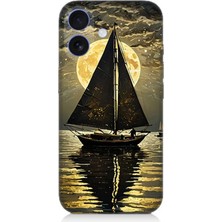 Apple iPhone 16 Plus Uyumlu Altın Ayda Yelkenli  Desenli Silikon Kılıf