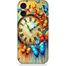 Apple iPhone 16 Plus Uyumlu Saat ve Kelebek Zamanı  Desenli Silikon Kılıf