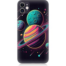Apple iPhone 12 Mini Uyumlu  Evreninde Renkli Gezegenler  Desenli Silikon Kılıf
