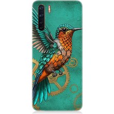 Oppo A91 Uyumlu Turkuaz Zeminde Sinek Kuşu  Desenli Silikon Kılıf