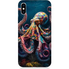 Apple iPhone Xs Uyumlu Derinliklerde Sekiz Kol Ahtapot  Desenli Silikon Kılıf
