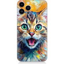 Apple iPhone 13 Pro Uyumlu Parlayan Gözlü Neşeli Kedi  Desenli Silikon Kılıf