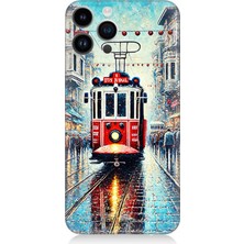 Apple iPhone 13 Pro Max Uyumlu Yağmurlu Sokakta Kırmızı Tramvay  Desenli Silikon Kılıf