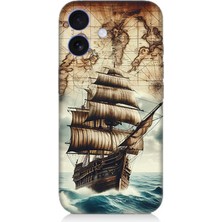 Apple iPhone 16 Uyumlu Haritada Yelkenli Macera  Desenli Silikon Kılıf