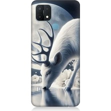 Oppo A15 Uyumlu Ay Işığında Beyaz Geyik Yansıması  Desenli Silikon Kılıf