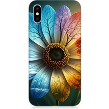 Apple iPhone Xs Max Uyumlu Yaprakta Gökkuşağı Çiçek  Desenli Silikon Kılıf