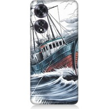 Oppo A60 Uyumlu Beyaz Fırtınada Gemi  Desenli Silikon Kılıf