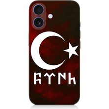 Apple iPhone 16 Uyumlu Göktürk Ay Yıldız Kompozisyonu  Desenli Silikon Kılıf