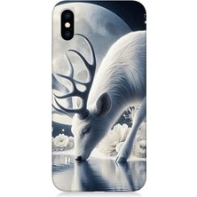 Apple iPhone Xs Max Uyumlu Ay Işığında Beyaz Geyik Yansıması  Desenli Silikon Kılıf