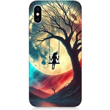 Apple iPhone Xs Max Uyumlu Ay Altında Salıncak Sessizliği  Desenli Silikon Kılıf