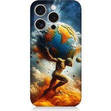 Apple iPhone 16 Pro Uyumlu Dünyayı Taşıyan Atlas  Desenli Silikon Kılıf