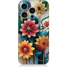 Apple iPhone 16 Pro Uyumlu Dijital Çiçek Kompozisyonu  Desenli Silikon Kılıf