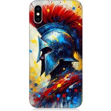Apple iPhone Xs Uyumlu Kızıl Miğferli Savaşçı  Desenli Silikon Kılıf