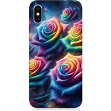 Apple iPhone Xs Max Uyumlu Gökkuşağı Güllerin Patlaması  Desenli Silikon Kılıf