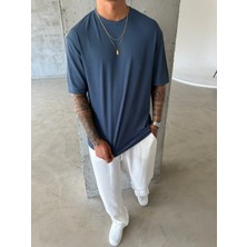 Old Money Ottoman Kumaş Basic T-Shirt - Mavi