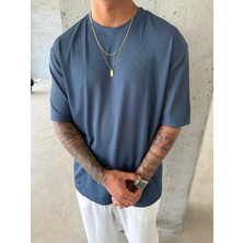 Old Money Ottoman Kumaş Basic T-Shirt - Mavi