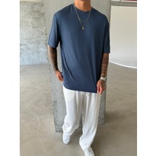 Old Money Ottoman Kumaş Basic T-Shirt - Mavi