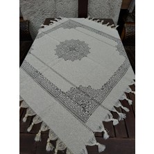 %100 Pamuklu Keten  Kumaş Otantik Desenli Püsküllü Masa Fiskos Örtüsü