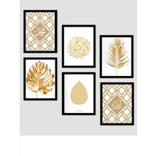 6 Parça Gold Allah Muhammed Yazılı Duvar Dekoru Salon Oturma Yatak Odası Ofis Için 20X15 Tablo Seti