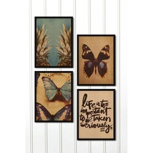 4 Parça Siyah Çerçeve Görünümlü Kelebek Duvar Dekoru Salon Oturma Yatak Odası Mutfak Için Tablo Seti