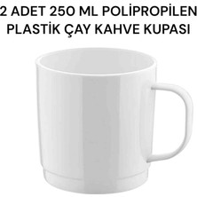 2 Adet 250 ml Beyaz Polipropilen Plastik Çay-Kahve Kupası