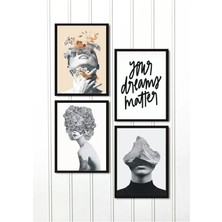 4 Parça Çerçeve Görünümlü 15X20CM Your Dreams Duvar Dekoru Salon Oturma Yatak Odası Için Tablo Seti