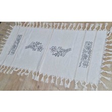 Pamuk Keten  Otantik Desenli Runner | Bohem Masa Örtüsü 90X40 cm