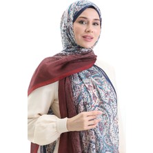 Sefa Merve Karaca Desenli Cotton Şal 82003-03 Bordo Lacivert