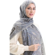 Sefa Merve Karaca Desenli Cotton Şal 82001-08 Koyu Bej Indigo