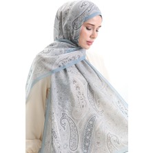 Sefa Merve Karaca Desenli Cotton Şal 82001-02 Açık Mavi Vizon