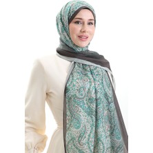 Sefa Merve Karaca Desenli Cotton Şal 82003-15 Açık Yeşil Zümrüt Yeşili