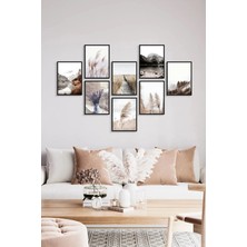 8 Parça Çerçeve Görünümlü Buğday Dağ Manzaralı Duvar Dekoru Salon Oturma Yatak Odası Için Tablo Seti