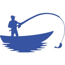 Balık Yakalayan Adam Sticker 17X17 cm Mavi