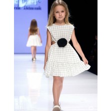 Kız Çocuk Çizgili Yan Pencere Detaylı Tasarım Elbise