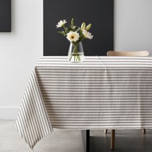 Gri Çizgili Keten Masa Örtüsü