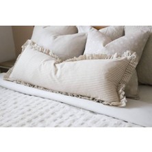 Fırfırlı Vintage Sütlü Kahve - Bej Çizgili Iskandinav Uzun 40X100 Kırlent Kılıfı