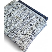 Eğlenceli Doodle Desenli Tablet Çantası, 10-12 Inç Uyumlu Pofuduk iPad Çantası