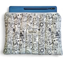 Eğlenceli Doodle Desenli Tablet Çantası, 10-12 Inç Uyumlu Pofuduk iPad Çantası