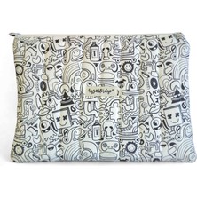 Eğlenceli Doodle Desenli Tablet Çantası, 10-12 Inç Uyumlu Pofuduk iPad Çantası