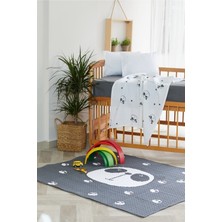 ARBA BABY Organik Pamuk Bebek Oyun Matı 120 x 150 cm Antrasit Renk Panda Temalı Kolay Katlanabilir